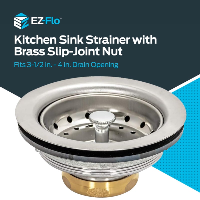 EZ-FLO Kitchen Sink Strainer Fits 3-1/2 Inch Opening, Sink Drain Assembly with Brass Slip-Joint Nut and Fixed-Post Basket, Stainless Steel, 30003 - Image 2